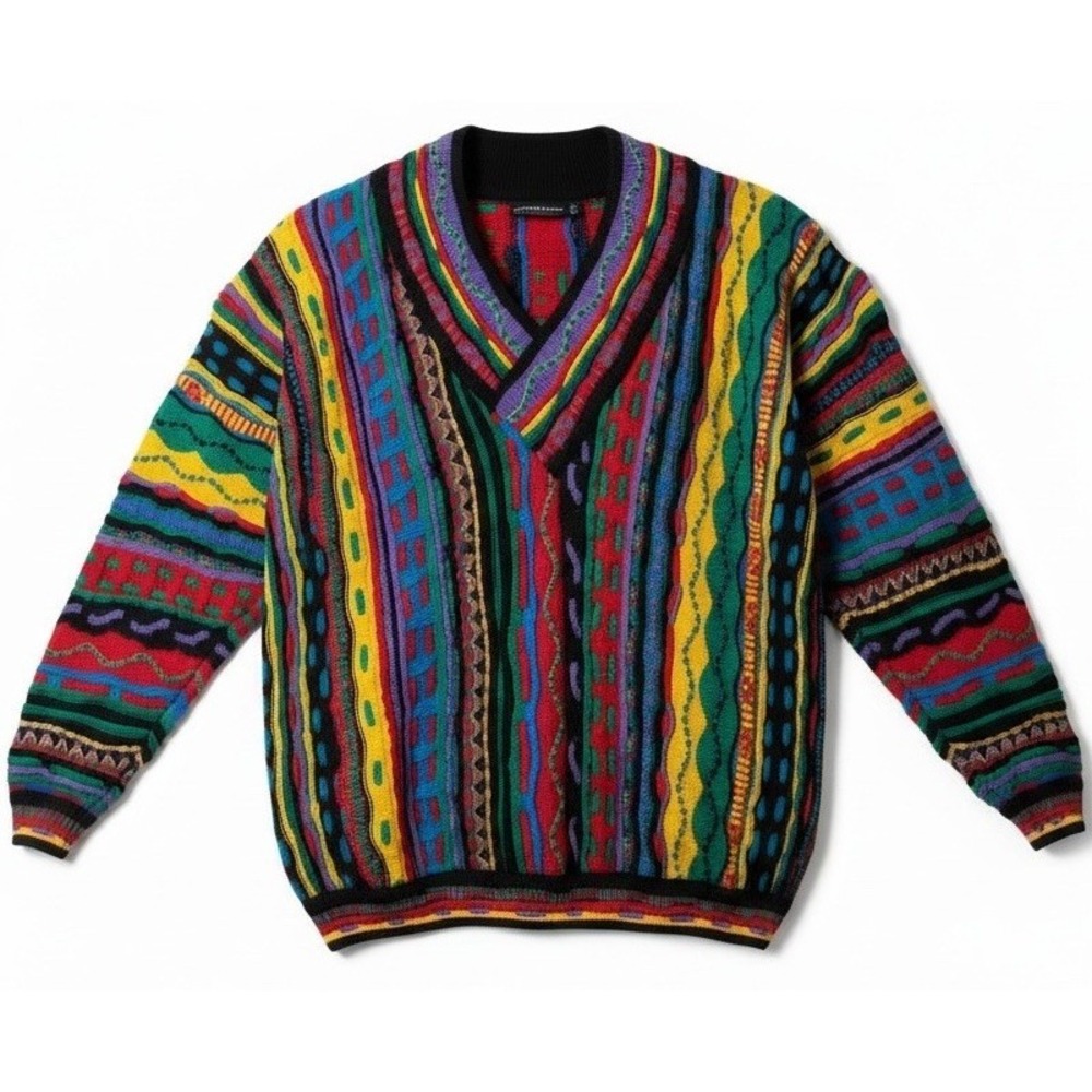 VTG 90s Coogi 3D Knit Wool Pullover Sweater Colorful Made In Australia Med BIG